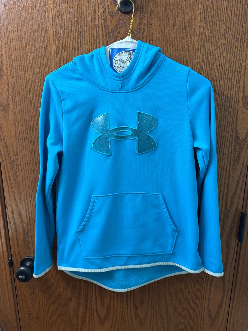 Under Armour Kids' Teal Blue Pullover Hoodie with Glitter Under Armour design